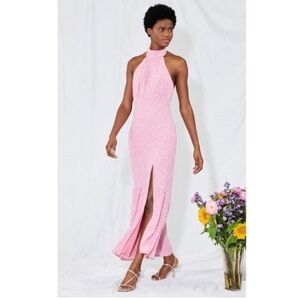 Saylor Audie Sequin Halter Maxi Dress In Pink Size Small NWT
